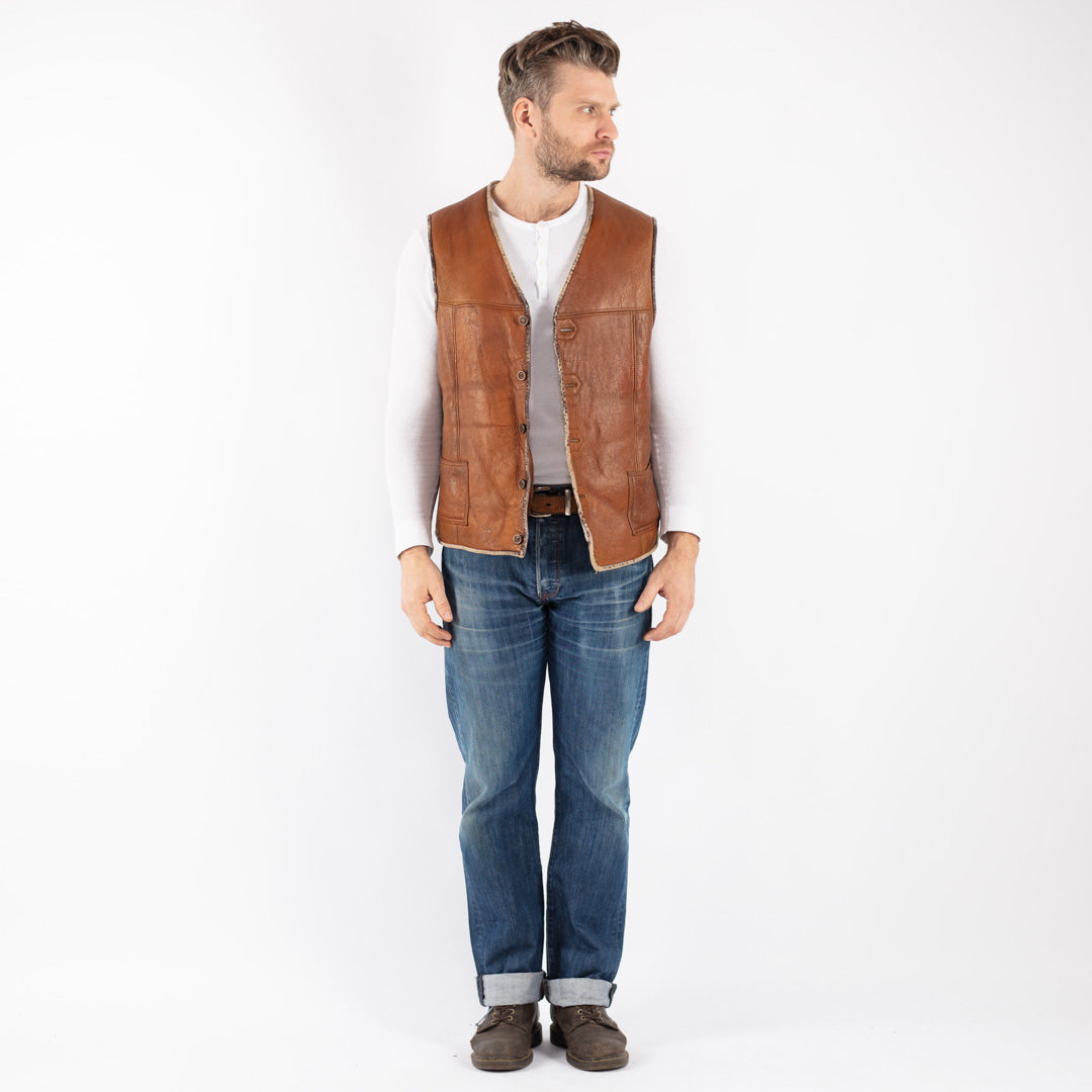 Vintage 70's Men Sheepskin Vest in Brown