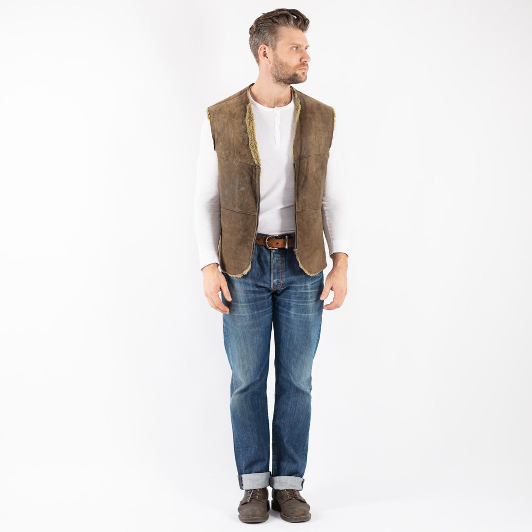 Vintage 70's Men Sheepskin Vest in Green