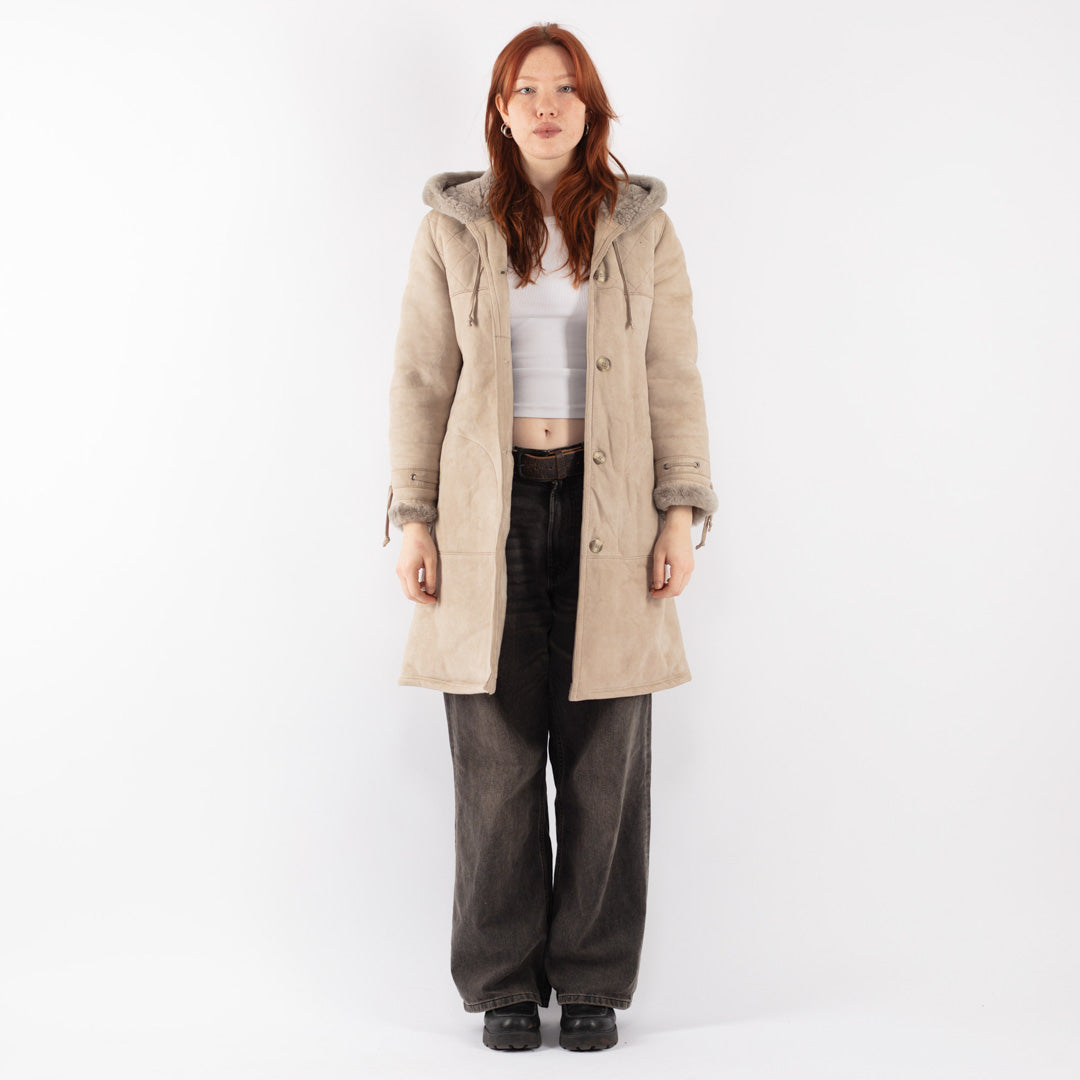 Vintage 80's Women Sheepskin Coat in Beige