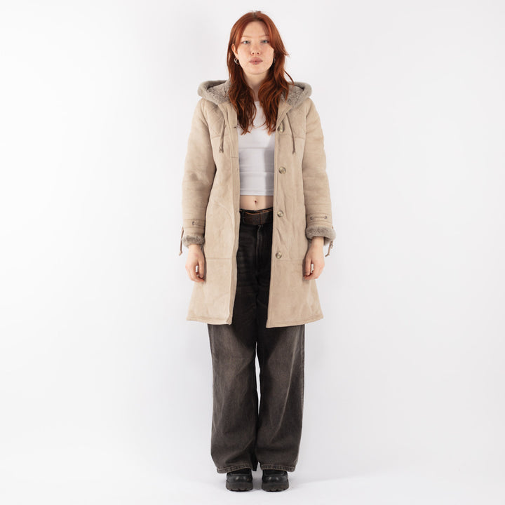 Vintage 80's Women Sheepskin Coat in Beige