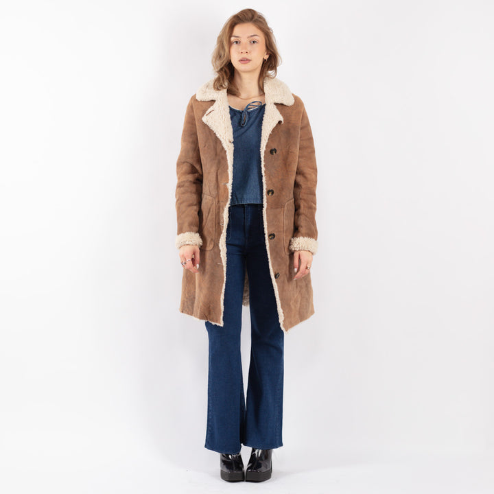 Vintage 00's Women Sheepskin Coat in Brown