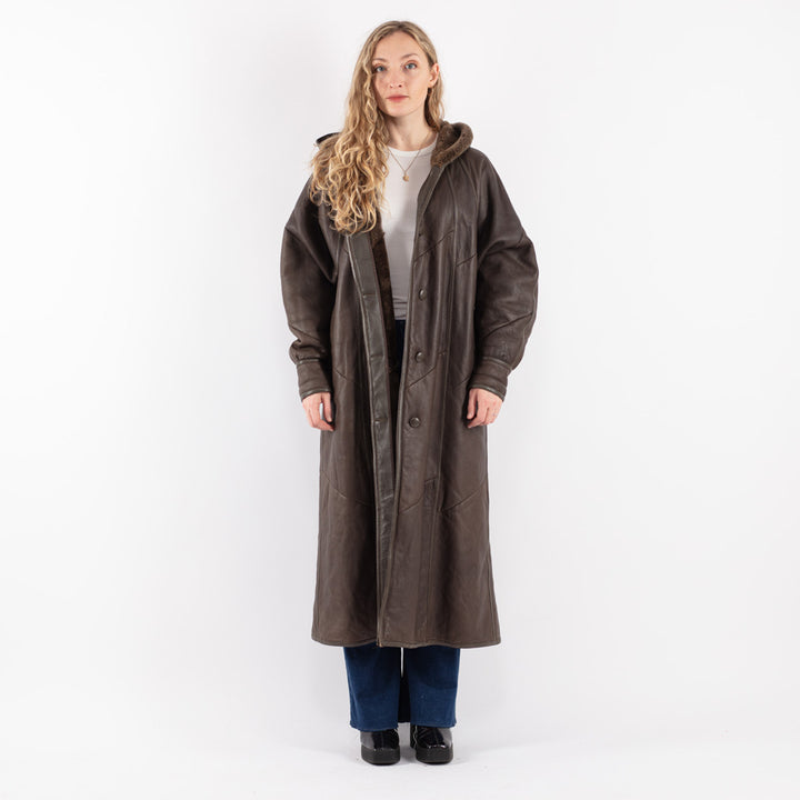 Vintage 80's Women Sheepskin Coat in Brown