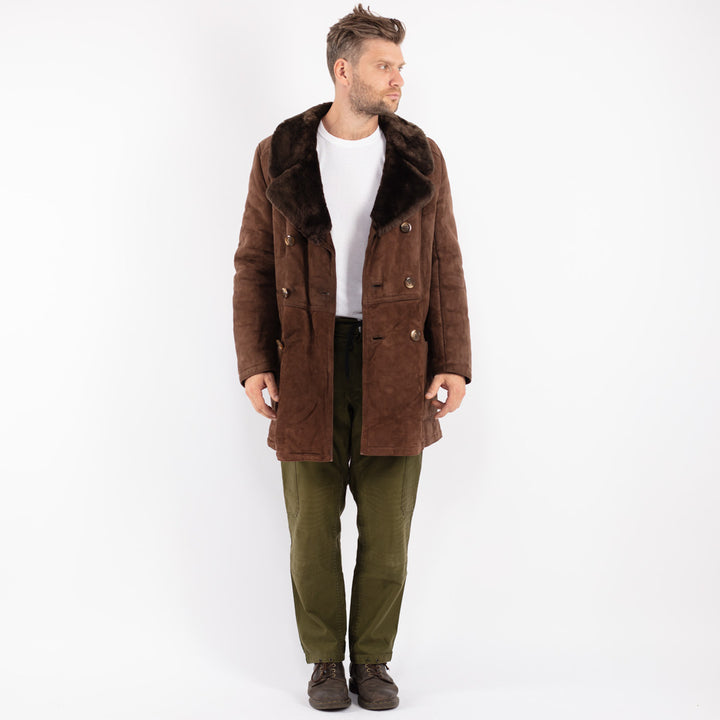 Vintage 70's Men Sheepskin Coat in Brown