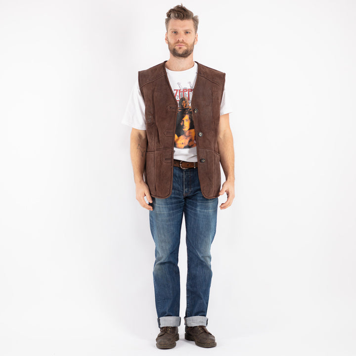 Vintage 80's Men Sheepskin Vest in Brown