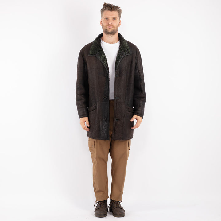 Vintage 80's Men Shearling Coat in Brown