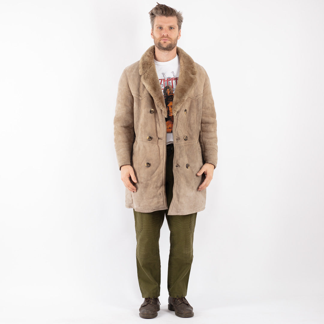 Vintage Men Sheepskin Coat in Beige