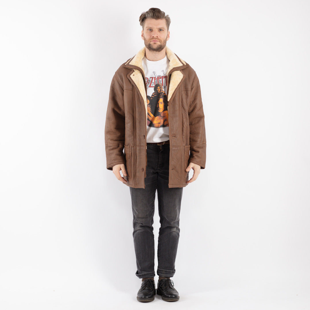 Vintage 90's Men Sheepskin Coat in Brown