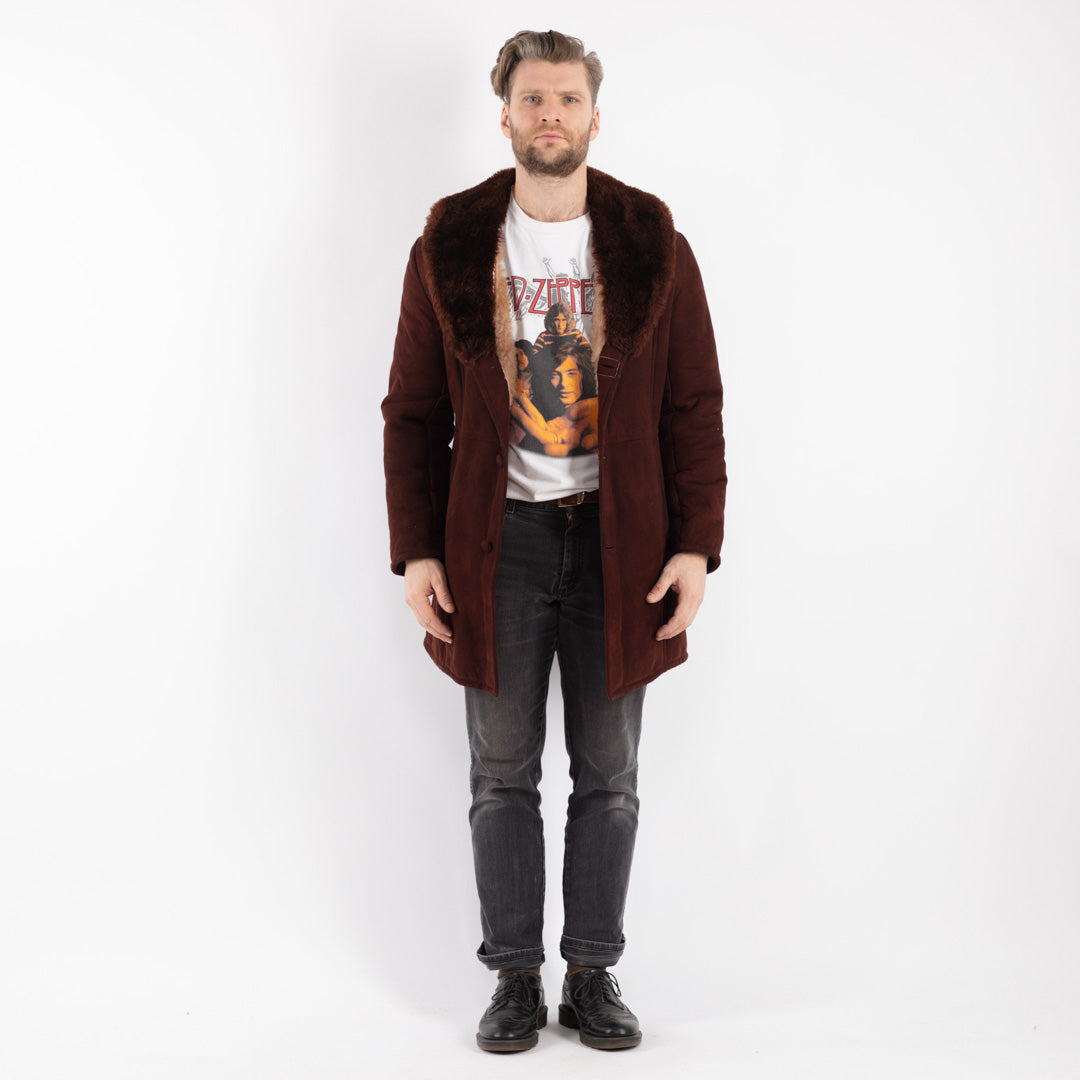 Vintage 70's Men Sheepskin Coat in Brown