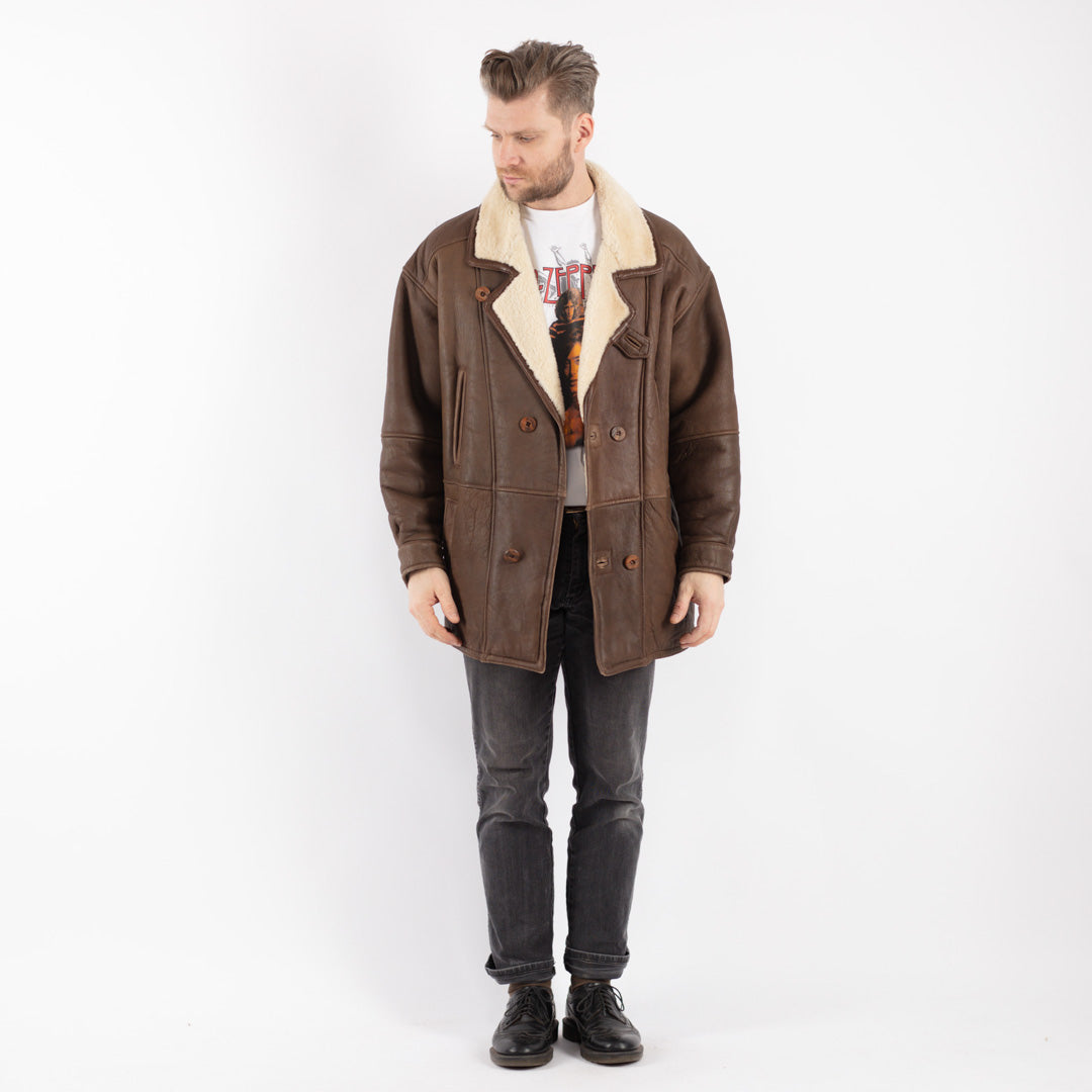 Vintage 80's Men Sheepskin Coat in Brown