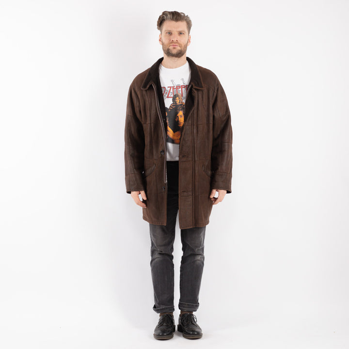 Vintage 00's Men Sheepskin Coat in Brown