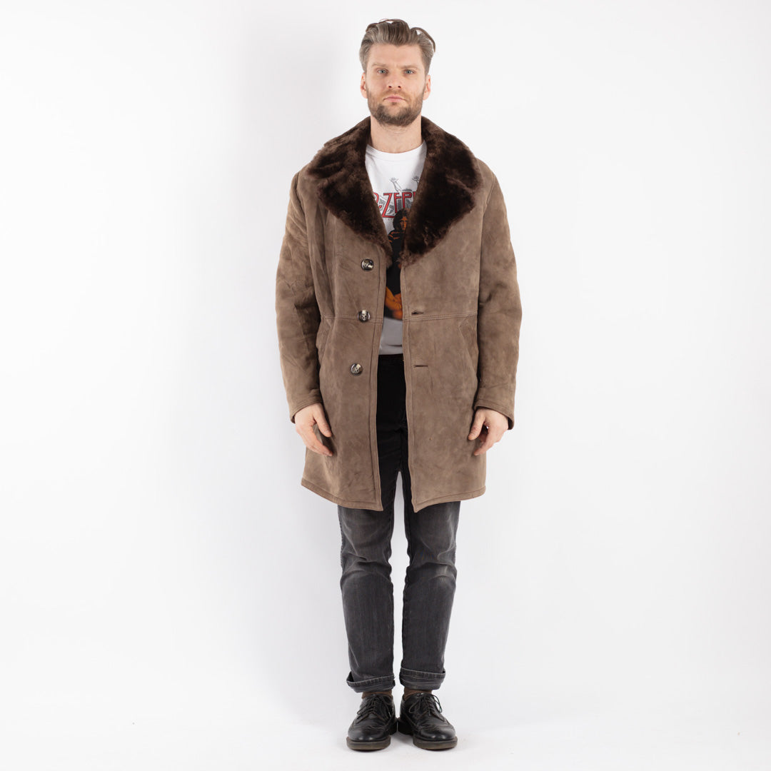 Vintage 70's Men Sheepskin Coat in Beige