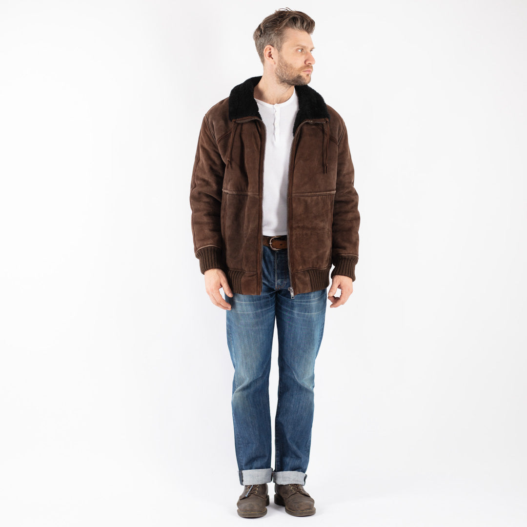 Vintage 70's Men Sheepskin Jacket in Brown