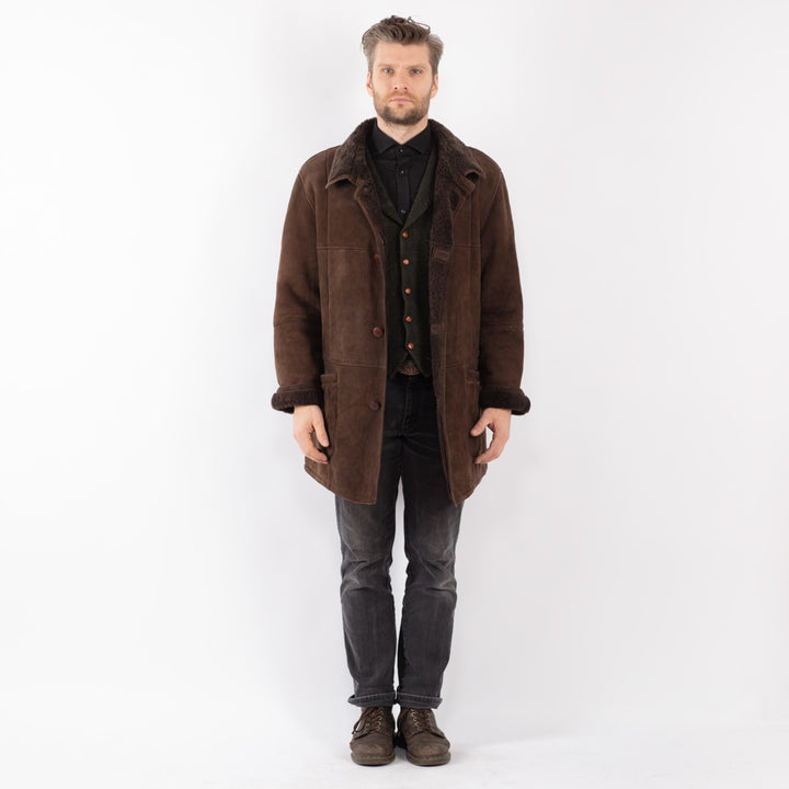 Vintage 80's Men Sheepskin Coat in Brown