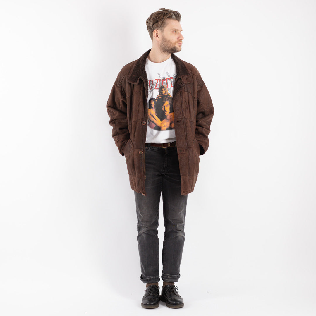 Vintage 90's Men Sheepskin Coat in Brown