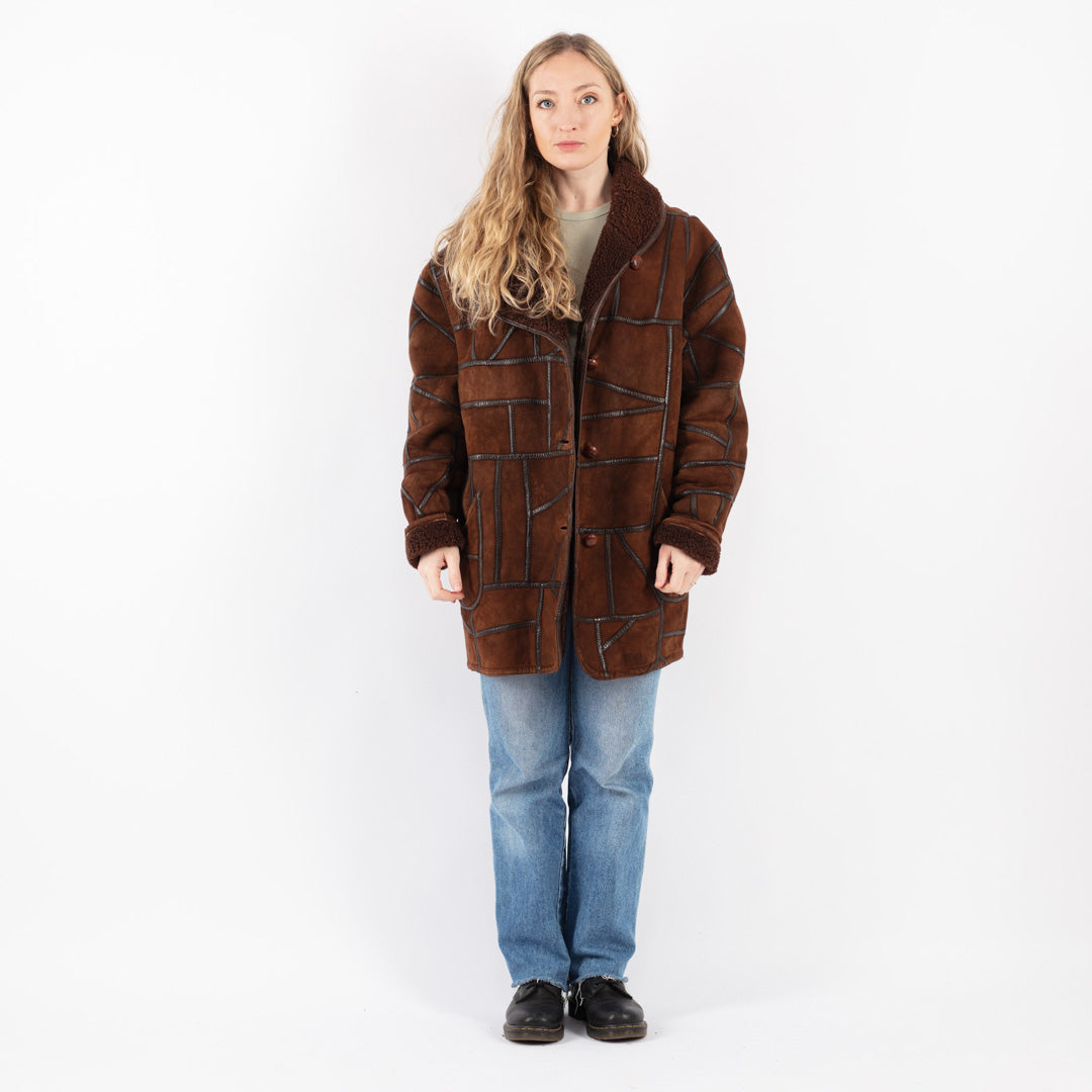 Vintage 90's Women Sheepskin Coat in Brown