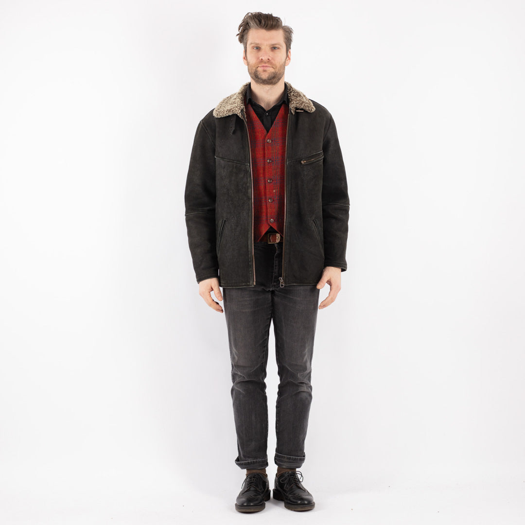 Vintage 90's Men Sheepskin Jacket in Black