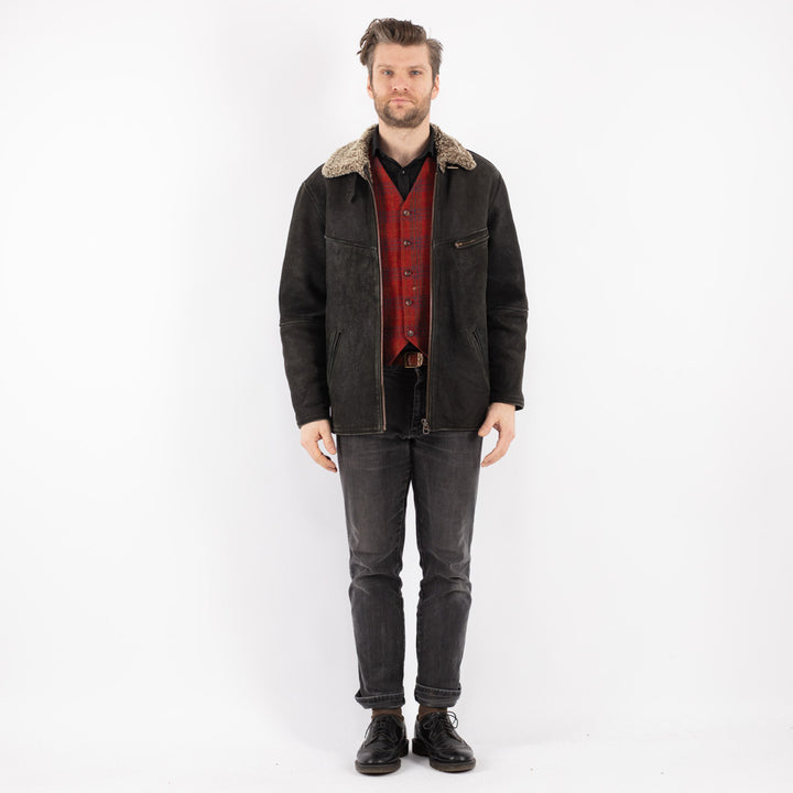 Vintage 90's Men Sheepskin Jacket in Black