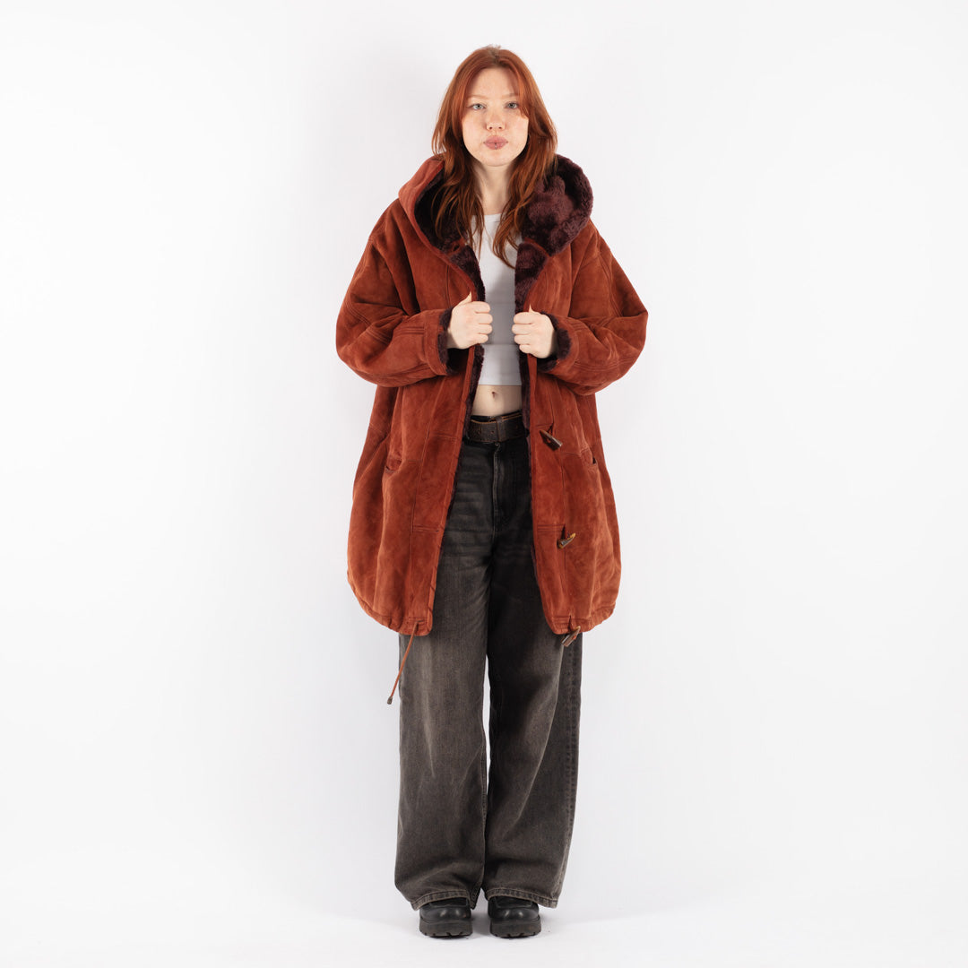Vintage 80's Women Sheepskin Coat in Brown