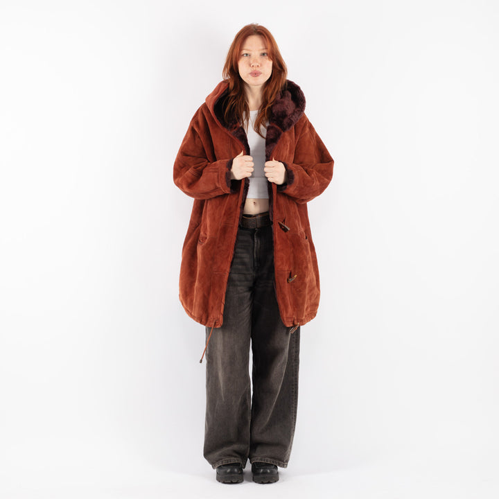 Vintage 80's Women Sheepskin Coat in Brown