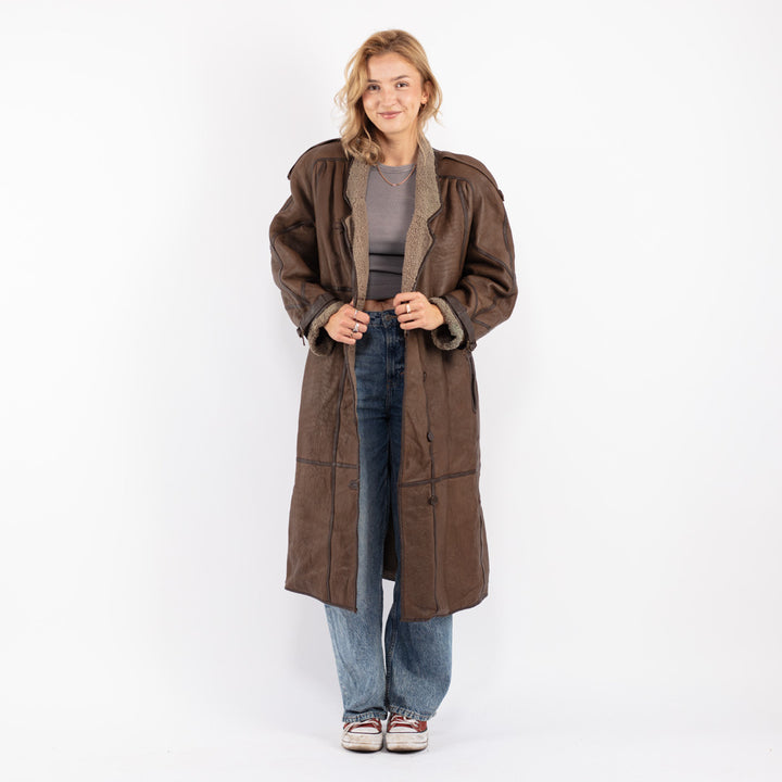 Vintage 80's Women Sheepskin Coat in Brown