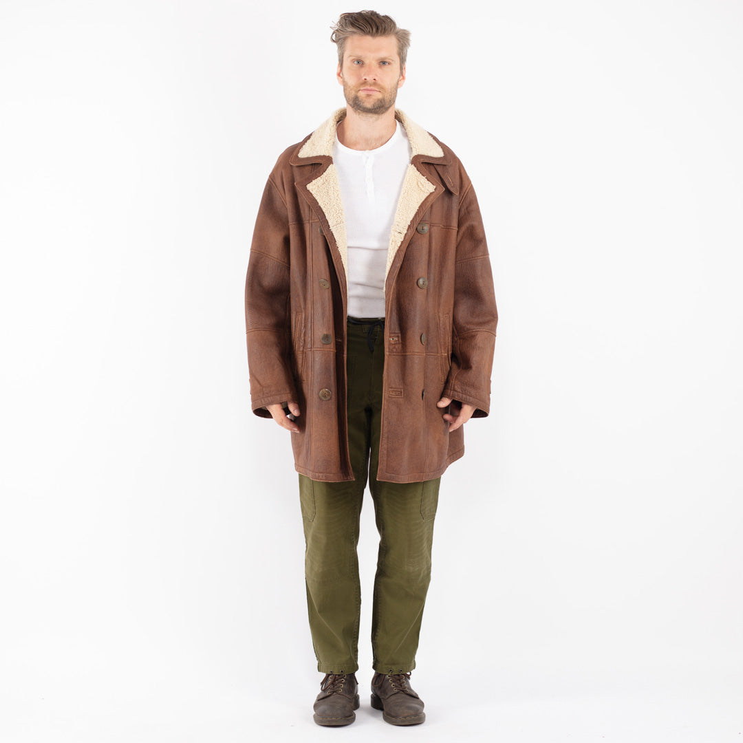 Vintage 80's Men Sheepskin Coat in Brown