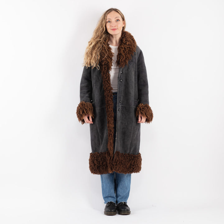Vintage 70's Women Sheepskin Coat in Gray