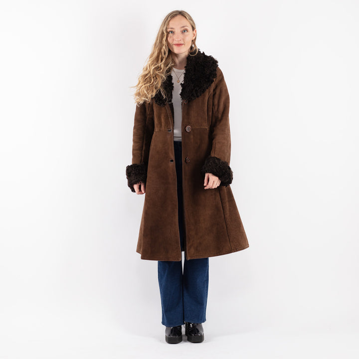 Vintage 70's Women Sheepskin Coat in Brown