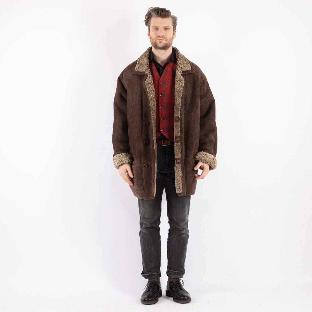 Vintage 90's Men Sheepskin Coat in Brown