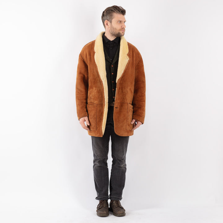 Vintage 80's Men Sheepskin Coat in Brown