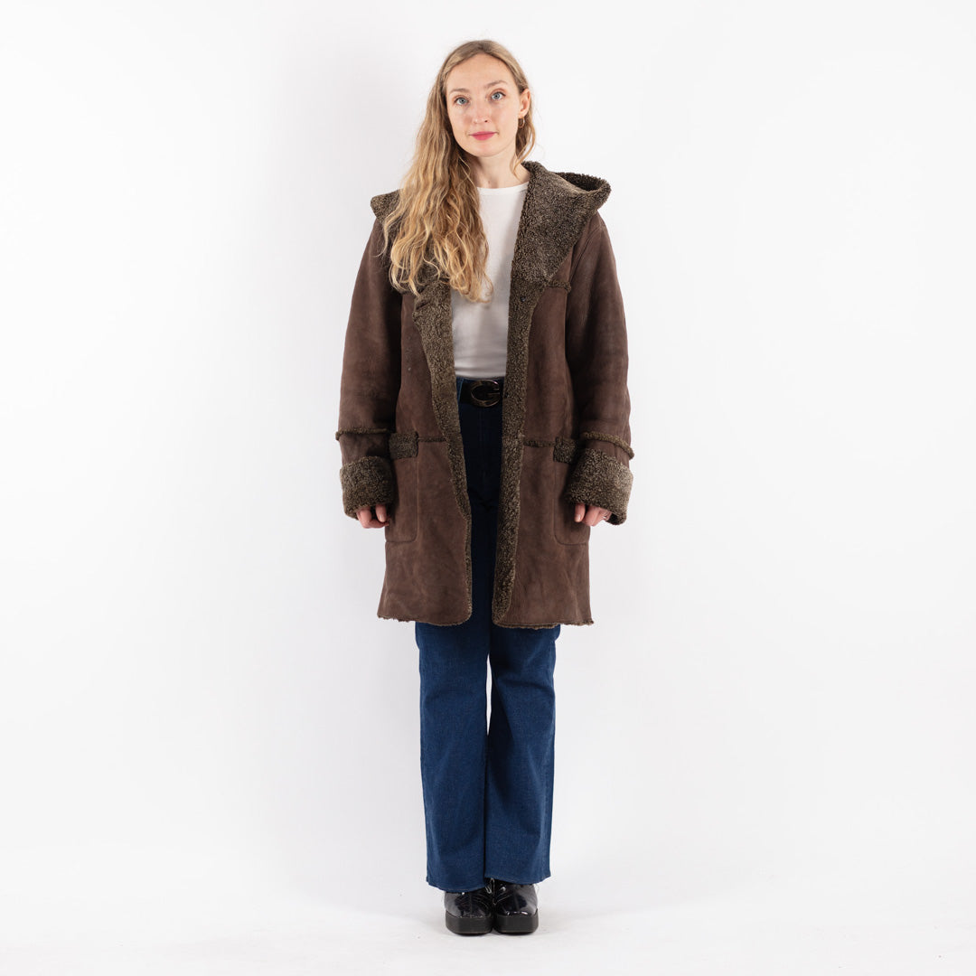 Vintage 80's Women Sheepskin Coat in Brown