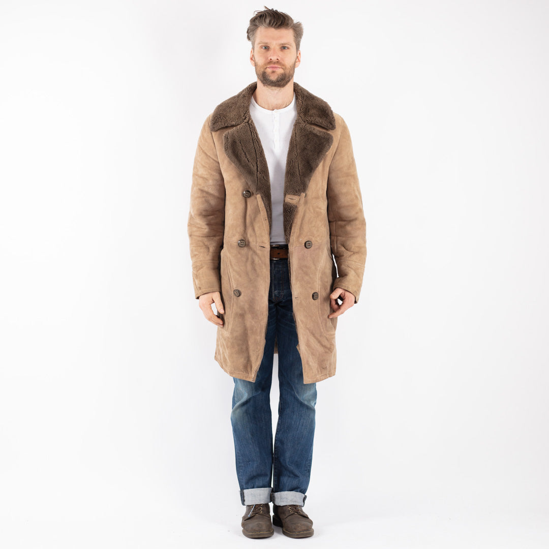 Vintage 70's Men Sheepskin Coat in Beige