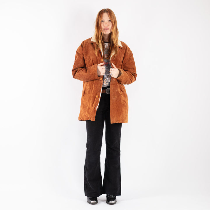 Vintage 90's Women Suede Sherpa Coat in Brown