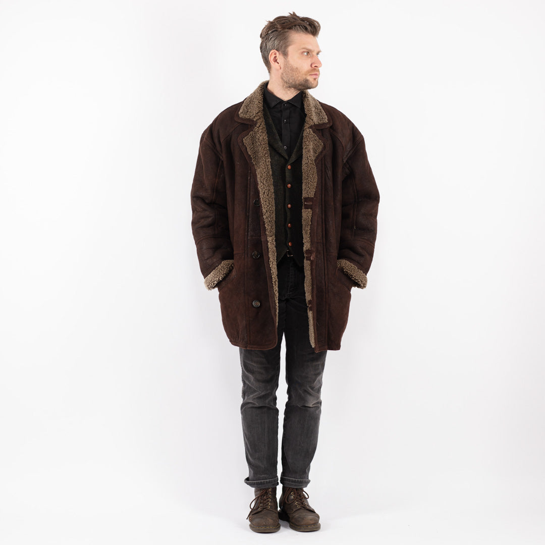 Vintage 90's Men Sheepskin Coat in Brown