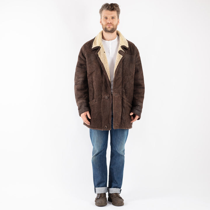 Vintage 90's Men Sheepskin Coat in Brown