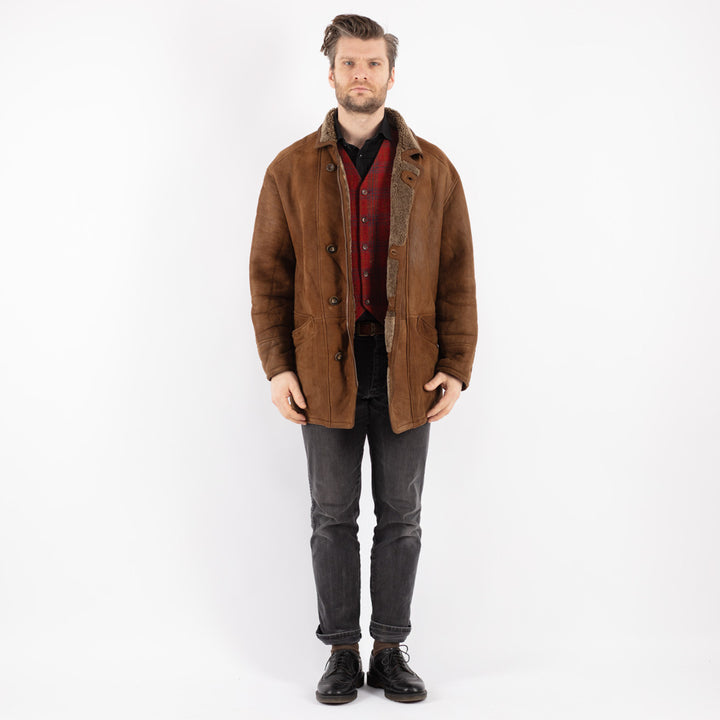 Vintage 90's Men Sheepskin Coat in Brown