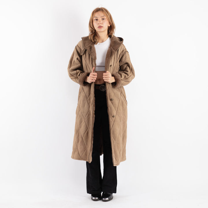 Vintage 80's Women Sheepskin Coat in Beige