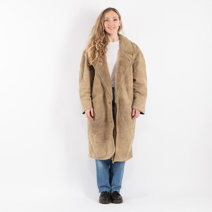 Vintage 80's Women Sheepskin Coat in Beige