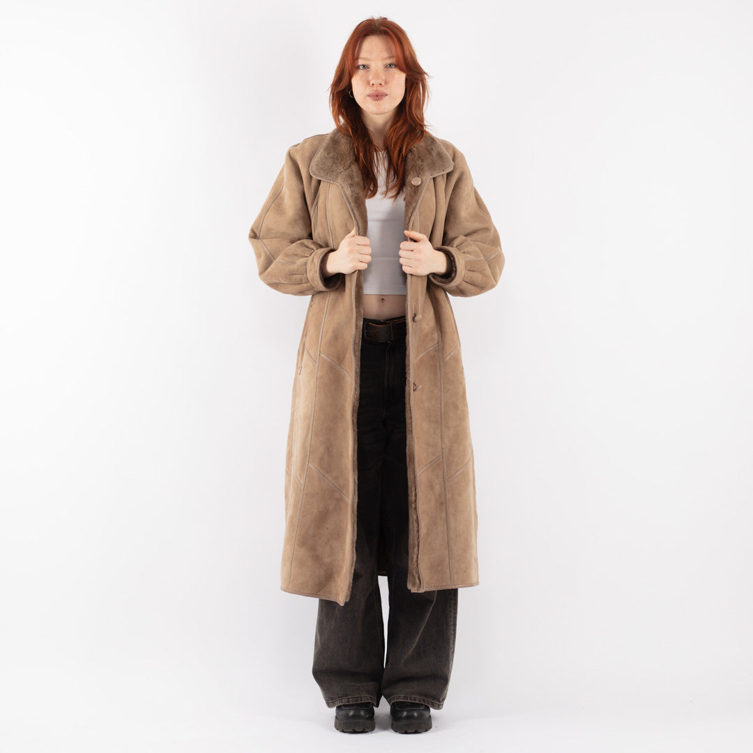 Vintage 80's Women Sheepskin Coat in Beige