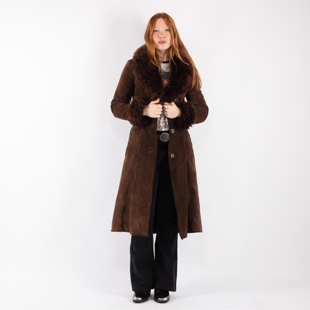 Vintage 70's Women Suede Sherpa Coat in Brown