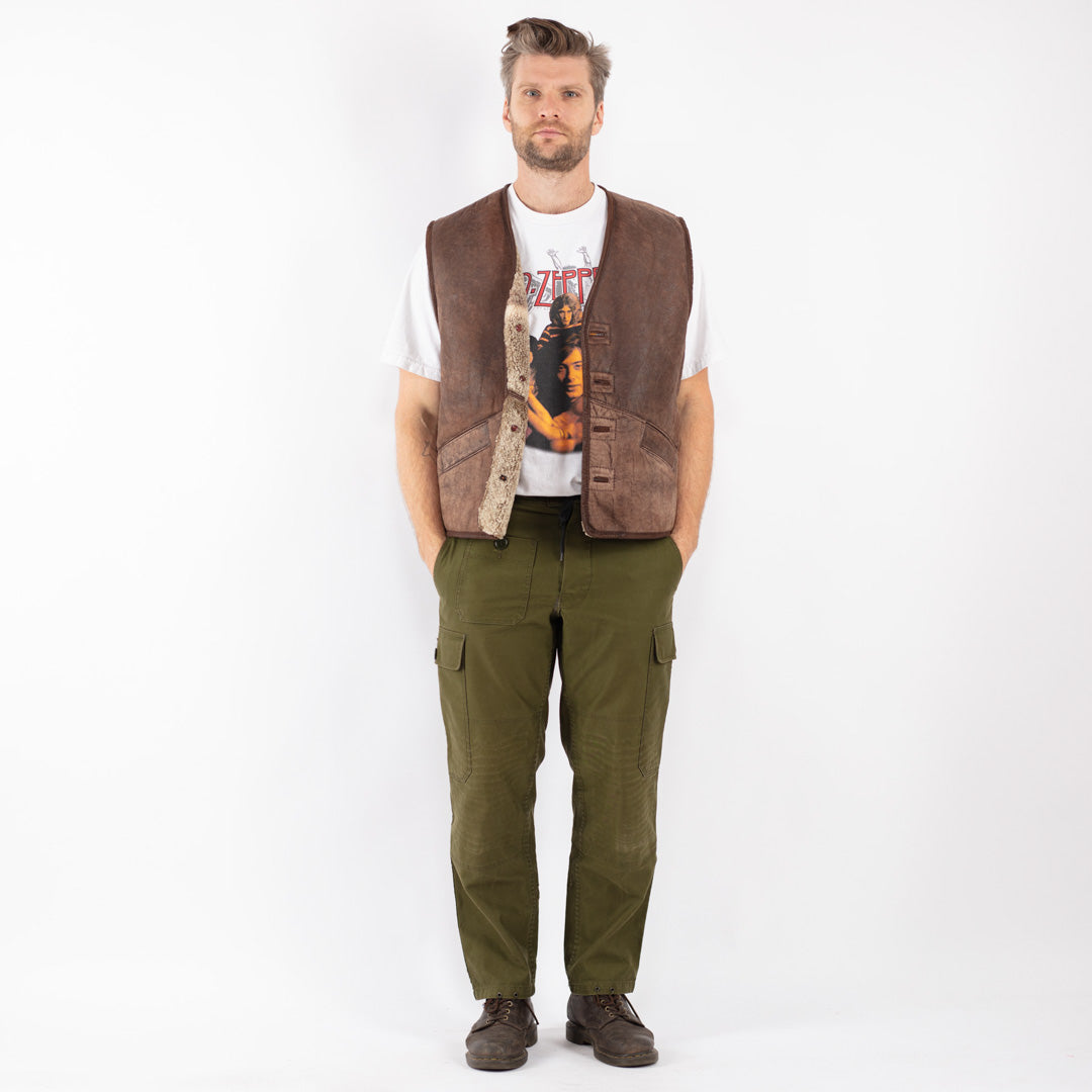 Vintage 90's Men Sheepskin Vest in Brown