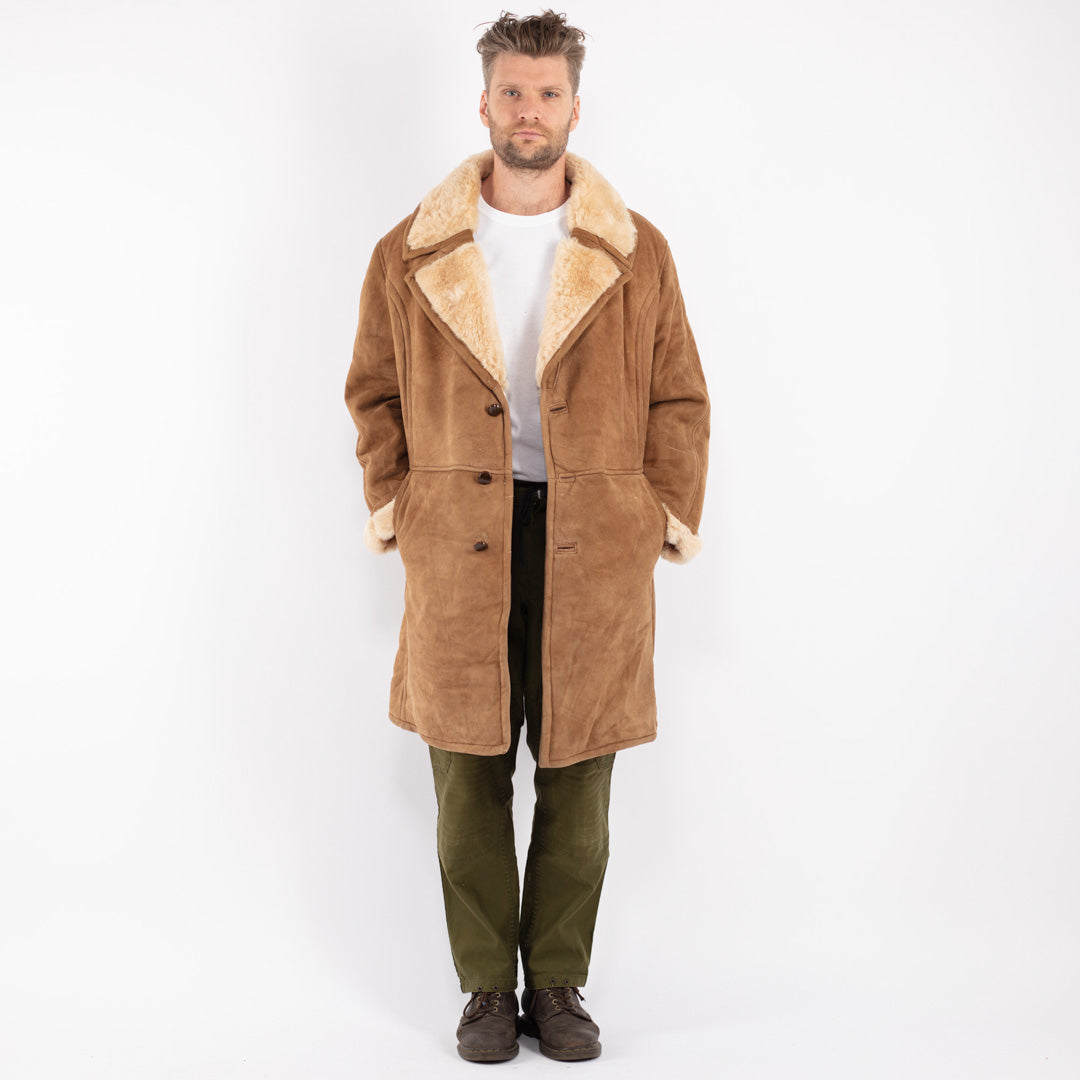 Vintage 70's Men Sheepskin Coat in Beige