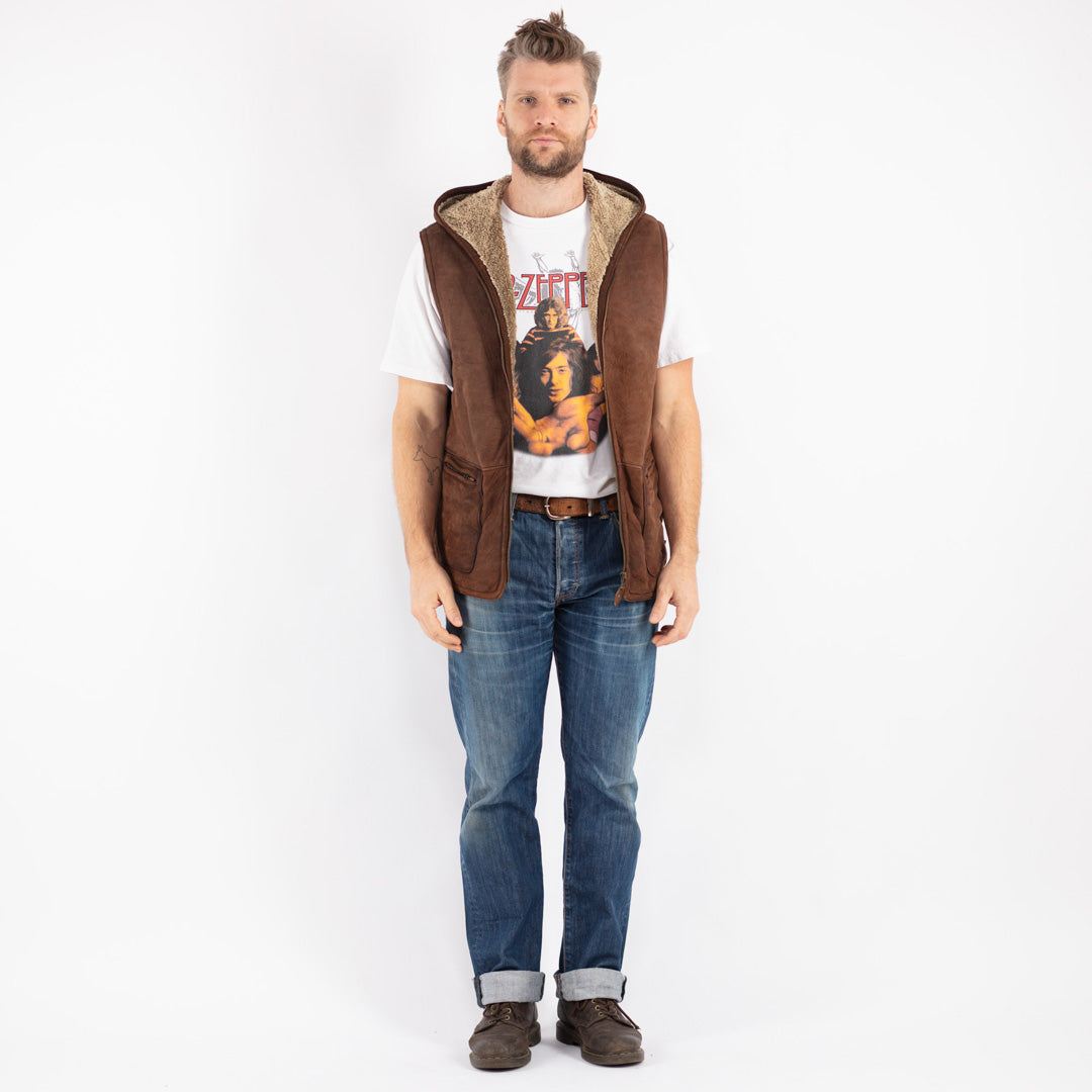 Vintage 90's Men Sheepskin Vest in Brown