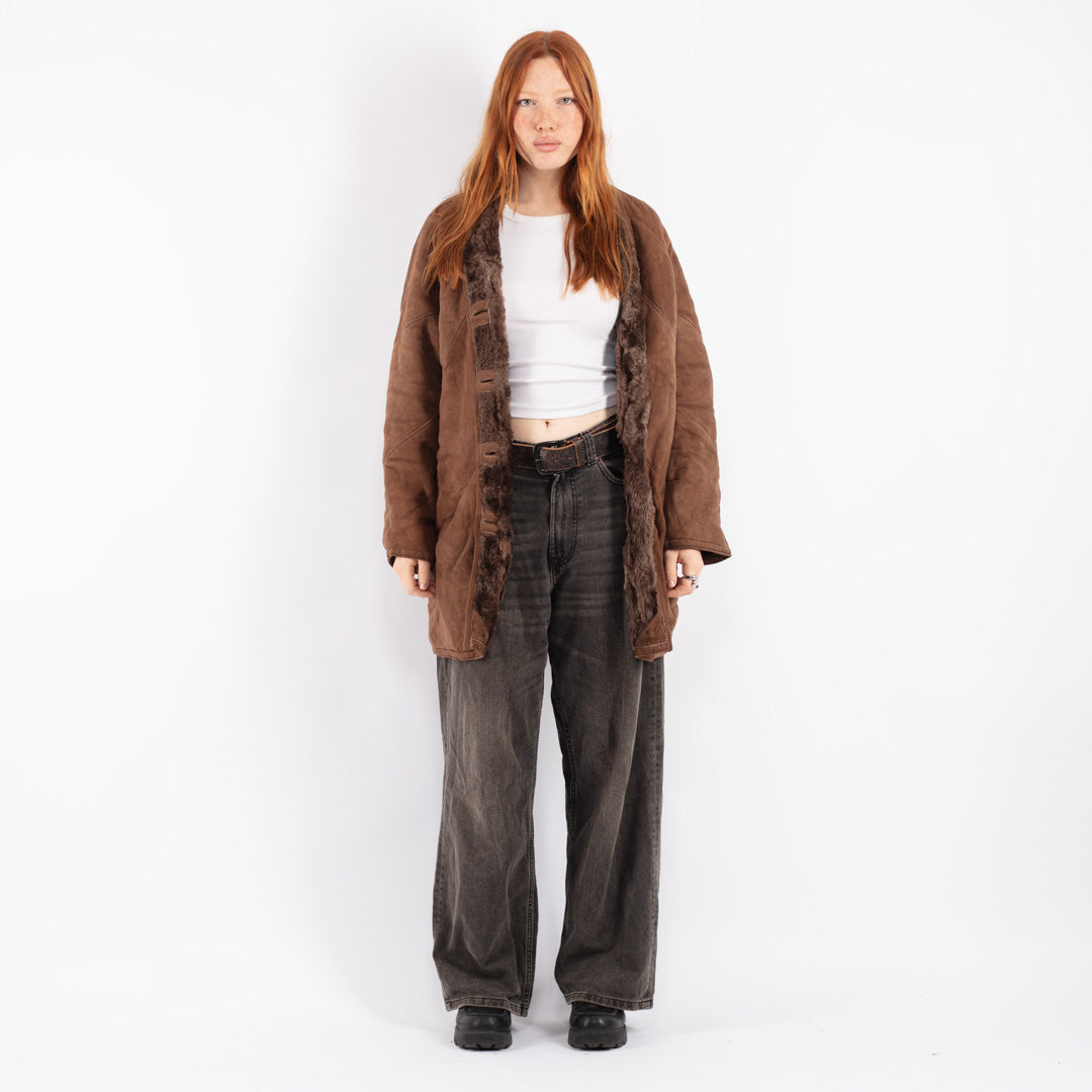 Vintage 80's Women Sheepskin Coat in Brown