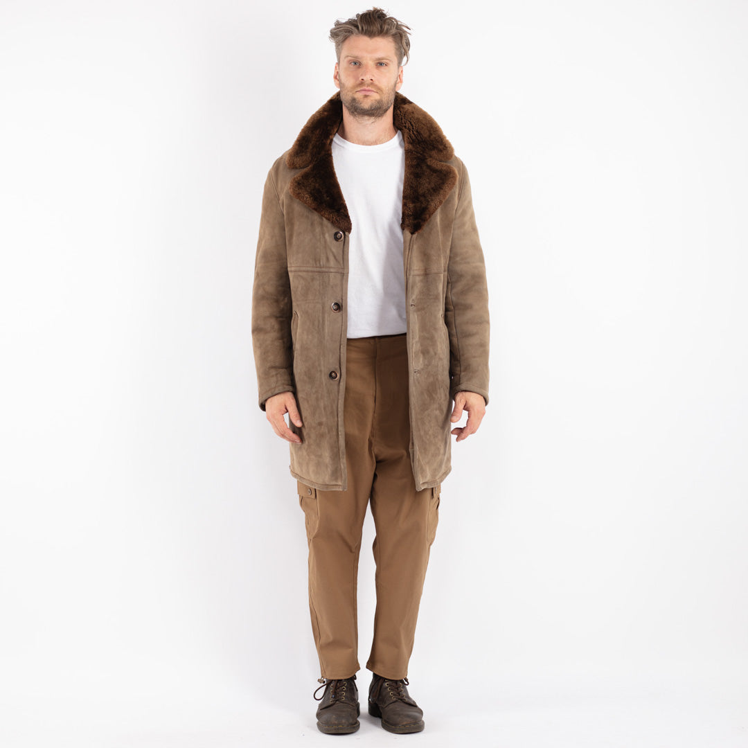 Vintage 70's Men Sheepskin Coat in Beige