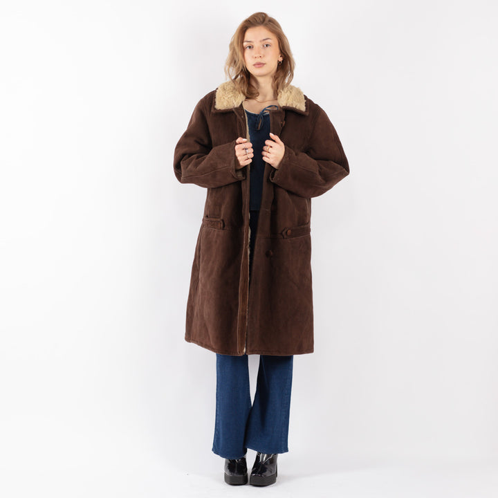 Vintage 70's Women Sheepskin Coat in Brown