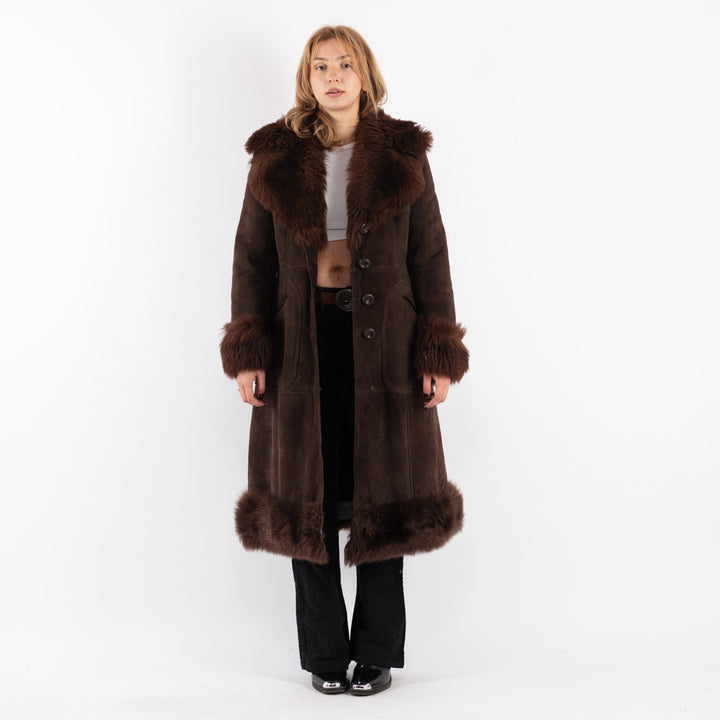 Vintage 70's Women Sheepskin Coat in Brown