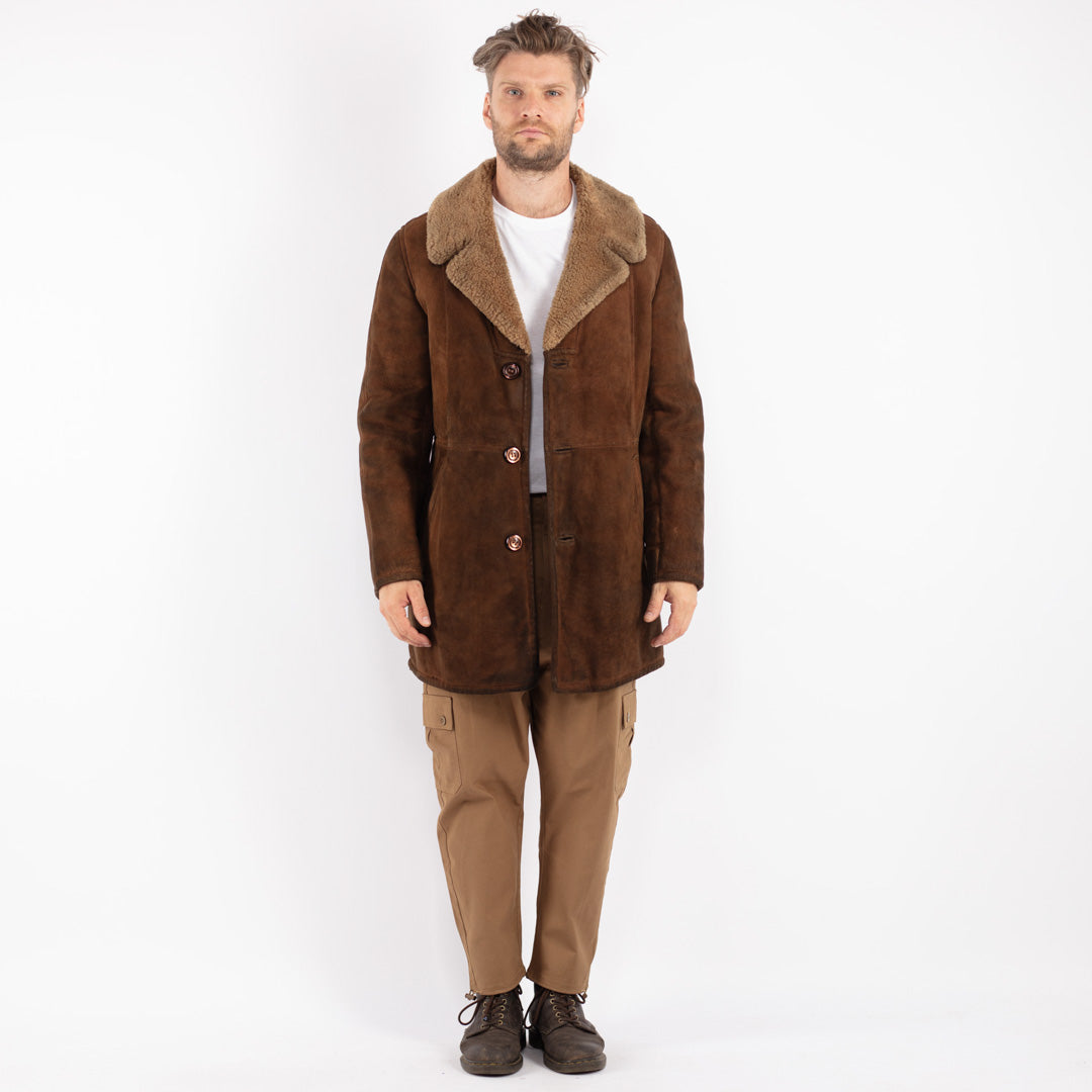 Vintage 70's Men Sheepskin Coat in Brown