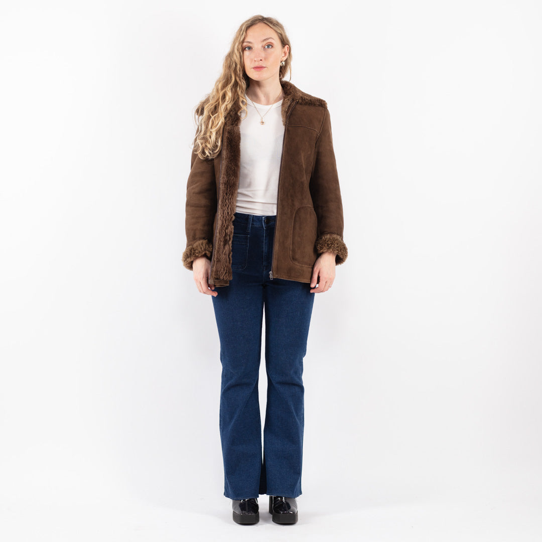 Vintage 80's Women Sheepskin Jacket in Brown