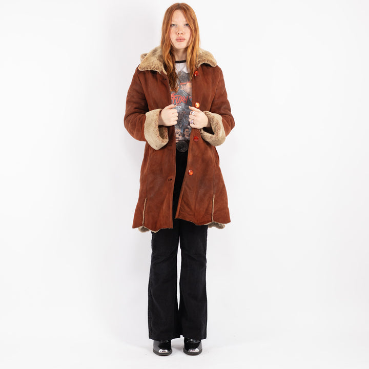 Vintage 90's Women Sheepskin Coat in Brown