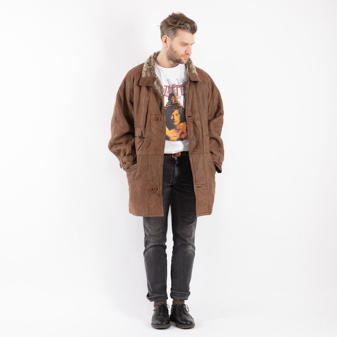 Vintage 90's Men Sheepskin Coat in Brown